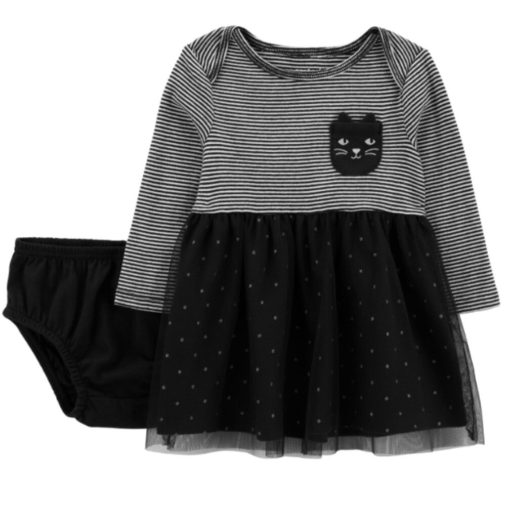 Carter's Child of Mine Baby Girl 2-Piece Black Cat Halloween Dress NEW